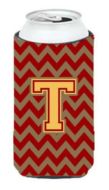 Letter T Chevron Garnet and Gold  Tall Boy Beverage Insulator Hugger CJ1048-TTBC by Caroline's Treasures