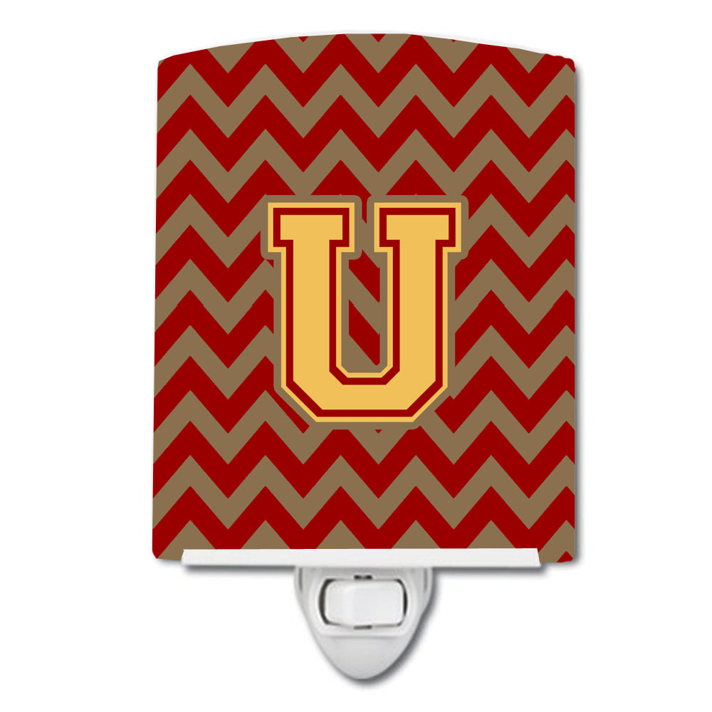 Letter U Chevron Garnet and Gold  Ceramic Night Light CJ1048-UCNL - the-store.com