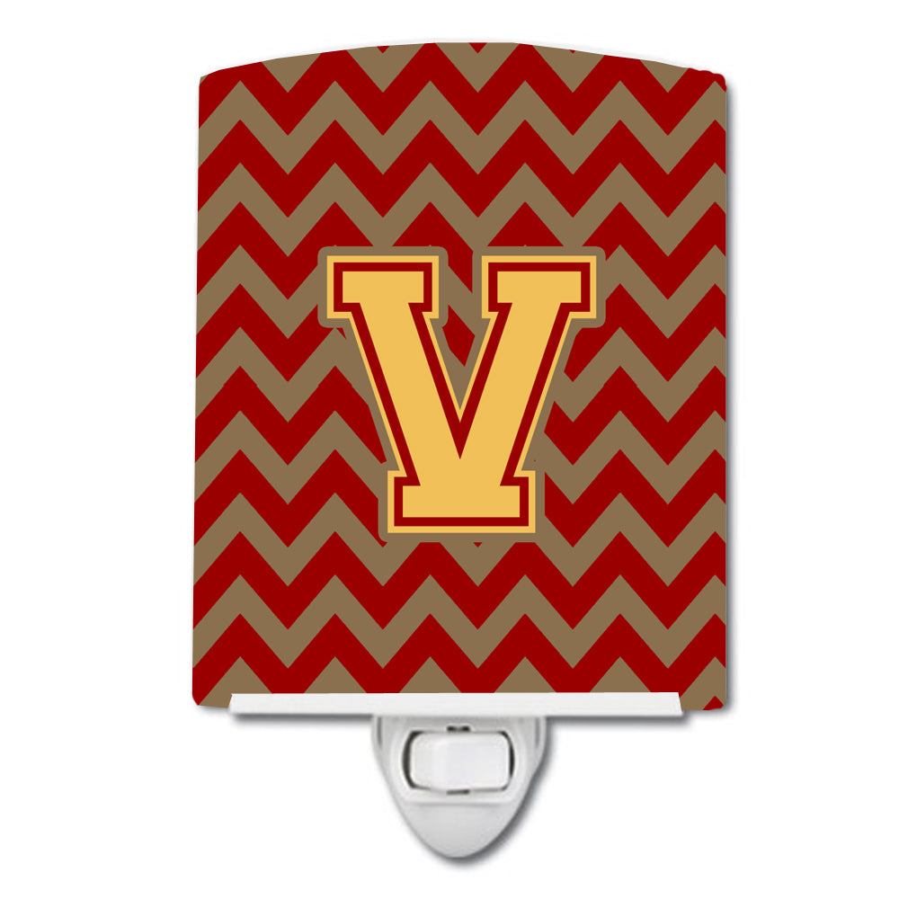 Letter V Chevron Garnet and Gold  Ceramic Night Light CJ1048-VCNL - the-store.com