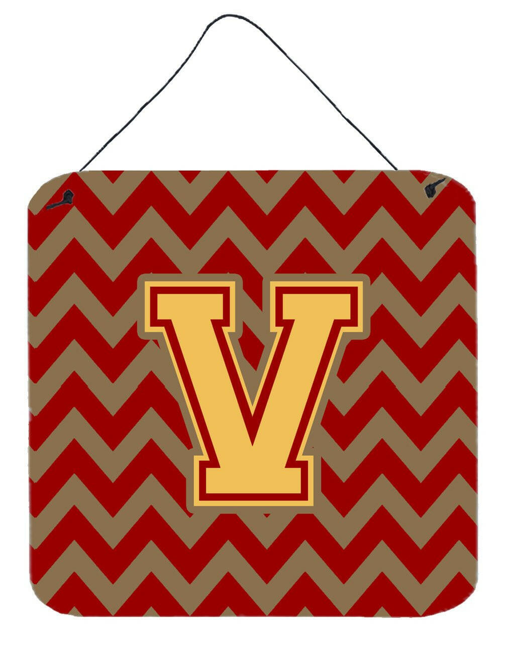 Letter V Chevron Garnet and Gold  Wall or Door Hanging Prints CJ1048-VDS66 by Caroline&#39;s Treasures