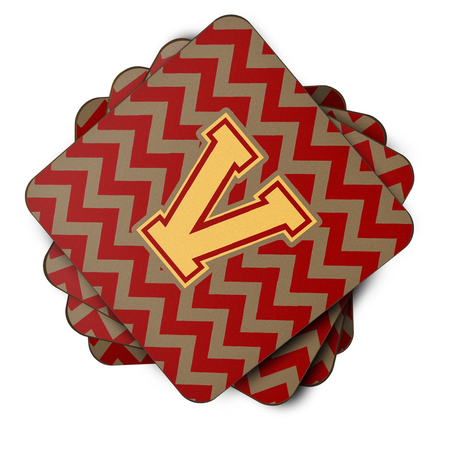 Letter V Chevron Garnet and Gold  Foam Coaster Set of 4 CJ1048-VFC - the-store.com