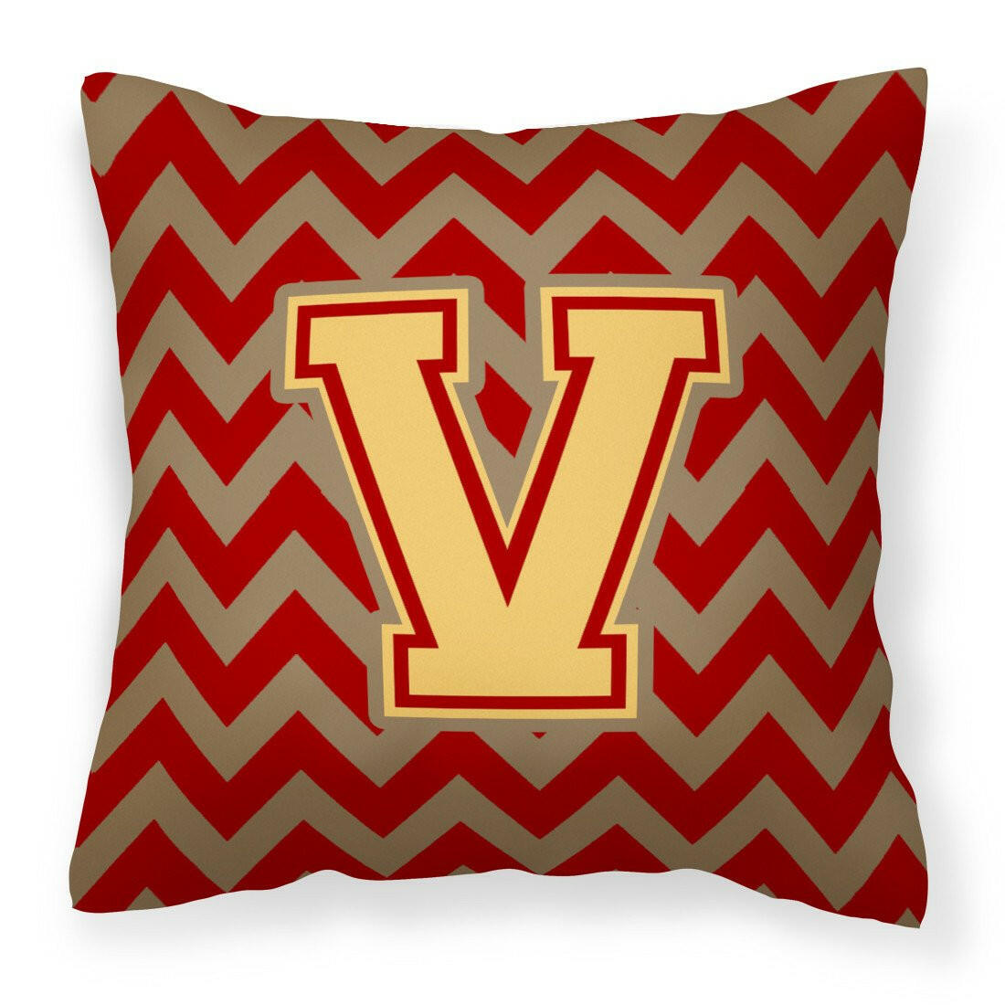 Letter V Chevron Garnet and Gold  Fabric Decorative Pillow CJ1048-VPW1414 by Caroline's Treasures