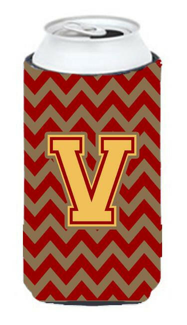 Letter V Chevron Garnet and Gold  Tall Boy Beverage Insulator Hugger CJ1048-VTBC by Caroline's Treasures