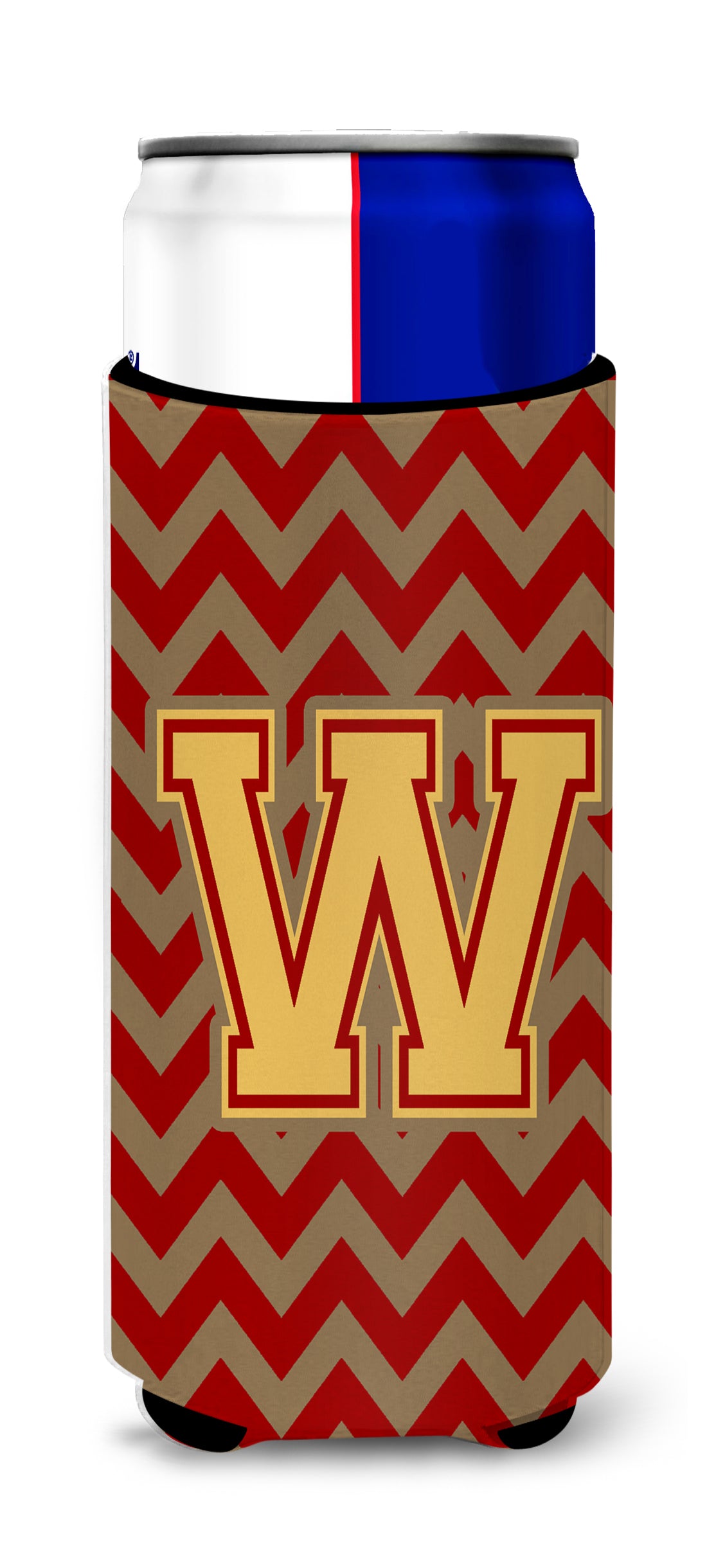 Letter W Chevron Garnet and Gold  Ultra Beverage Insulators for slim cans CJ1048-WMUK.