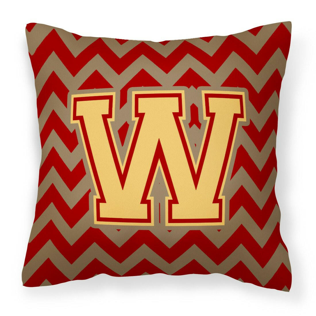 Letter W Chevron Garnet and Gold  Fabric Decorative Pillow CJ1048-WPW1414 by Caroline's Treasures