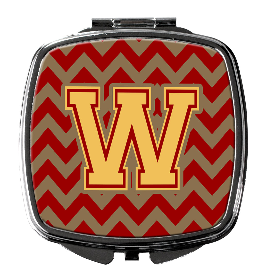 Letter W Chevron Garnet and Gold  Compact Mirror CJ1048-WSCM  the-store.com.