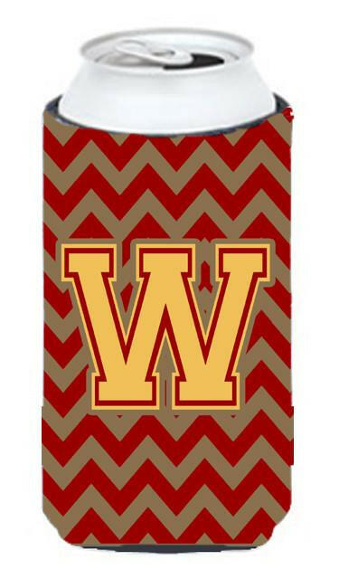 Letter W Chevron Garnet and Gold  Tall Boy Beverage Insulator Hugger CJ1048-WTBC by Caroline's Treasures