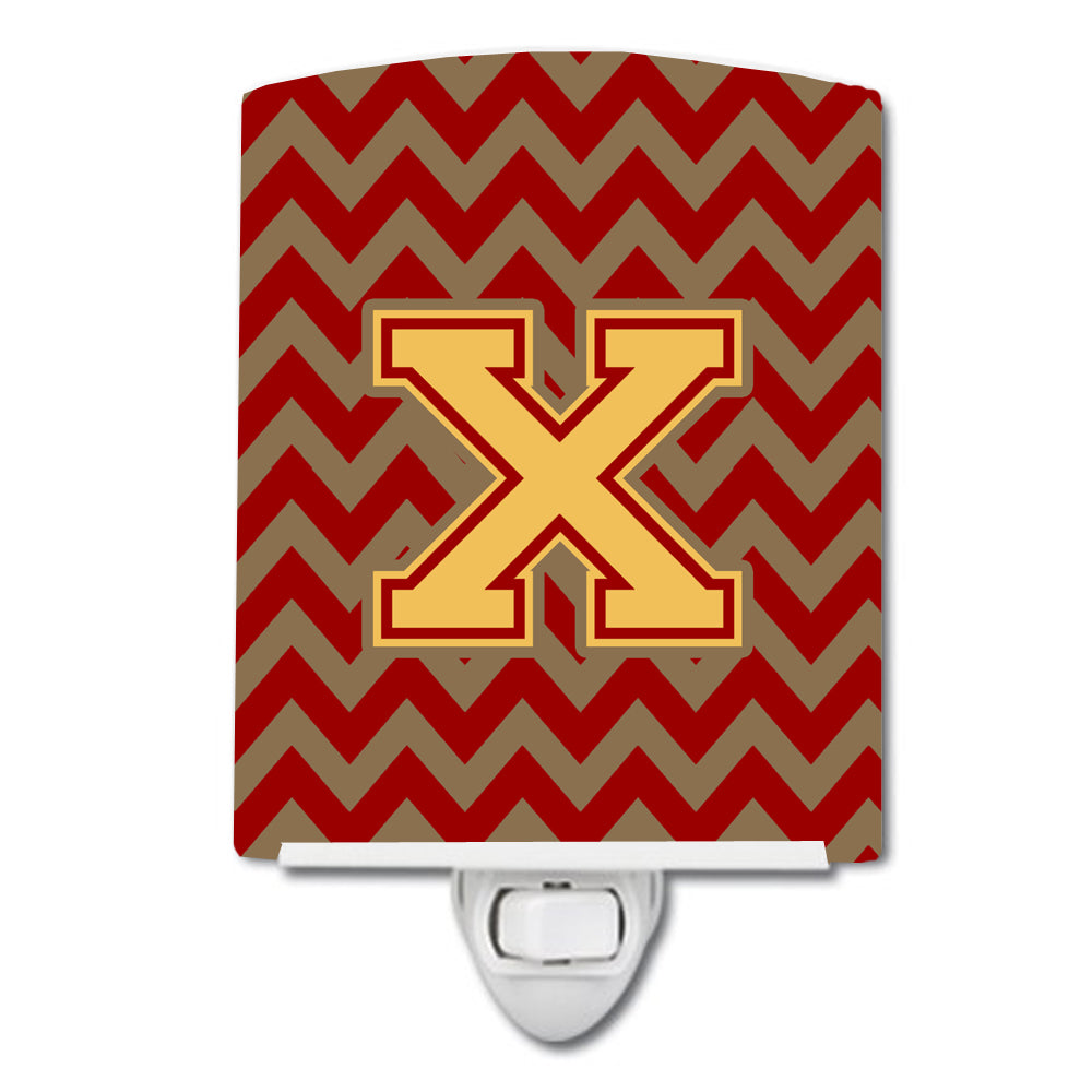 Letter X Chevron Garnet and Gold  Ceramic Night Light CJ1048-XCNL - the-store.com