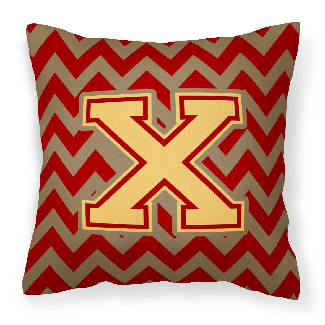 Letter X Chevron Garnet and Gold  Fabric Decorative Pillow CJ1048-XPW1414 by Caroline&#39;s Treasures