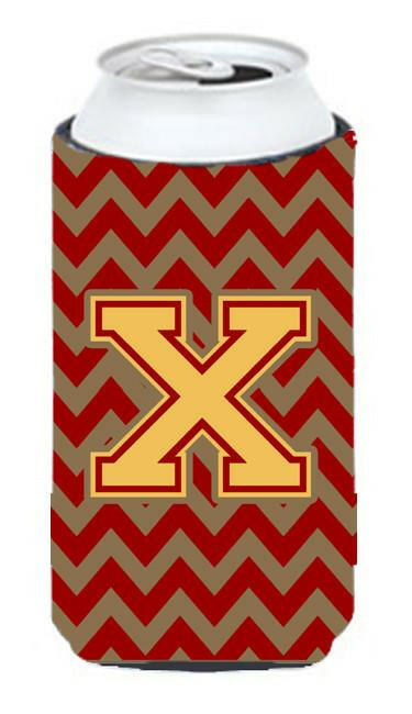 Letter X Chevron Garnet and Gold  Tall Boy Beverage Insulator Hugger CJ1048-XTBC by Caroline's Treasures