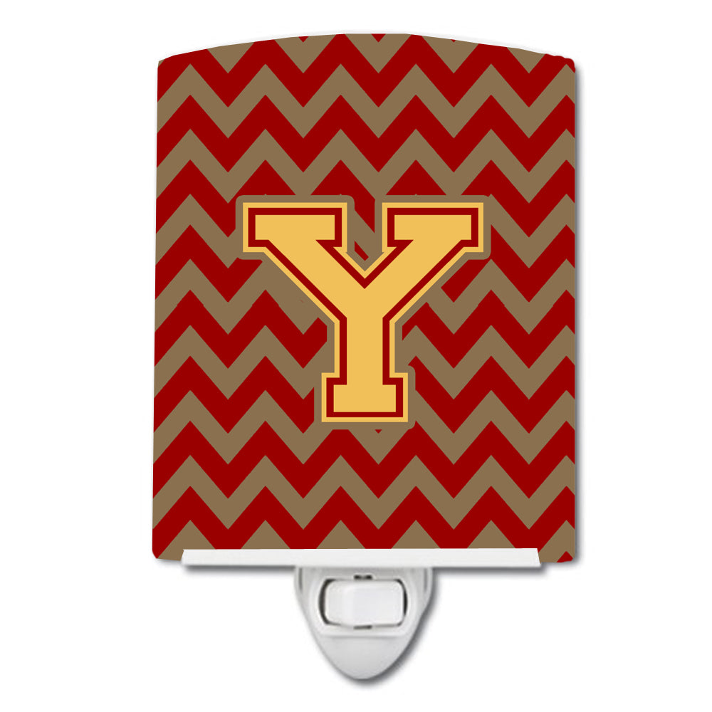 Letter Y Chevron Garnet and Gold  Ceramic Night Light CJ1048-YCNL - the-store.com