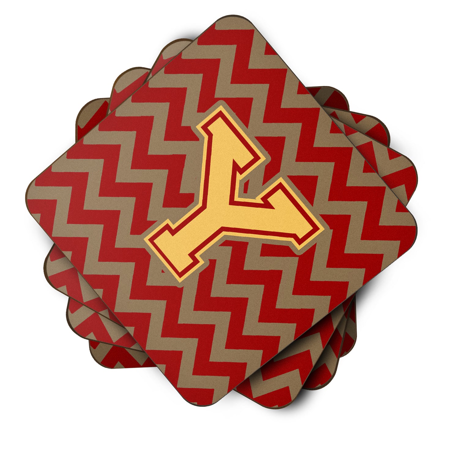 Letter Y Chevron Garnet and Gold  Foam Coaster Set of 4 CJ1048-YFC - the-store.com