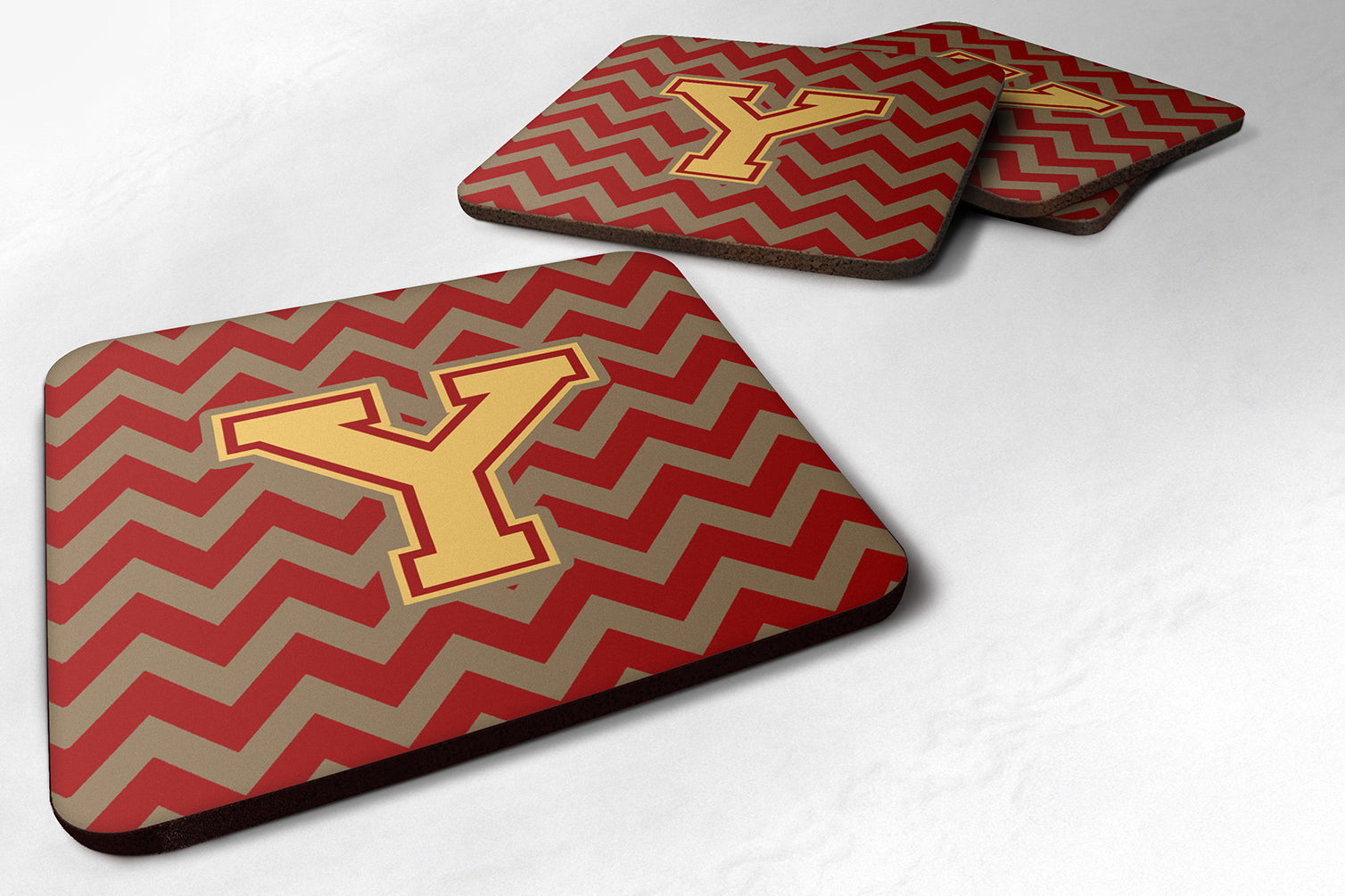 Letter Y Chevron Garnet and Gold  Foam Coaster Set of 4 CJ1048-YFC - the-store.com