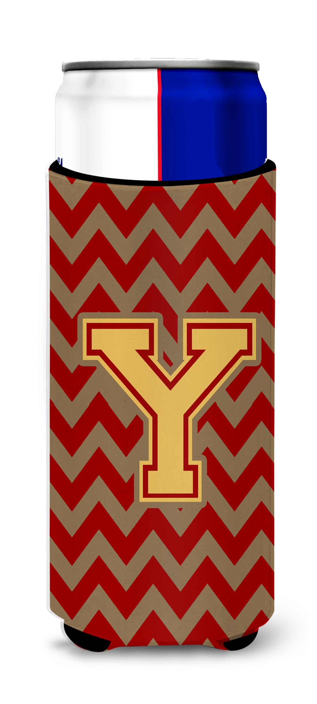 Letter Y Chevron Garnet and Gold  Ultra Beverage Insulators for slim cans CJ1048-YMUK.