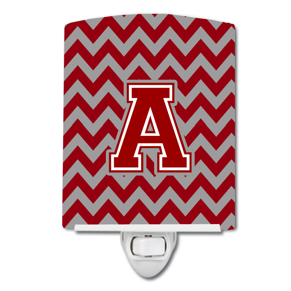 Letter A Chevron Maroon and White Ceramic Night Light CJ1049-ACNL - the-store.com