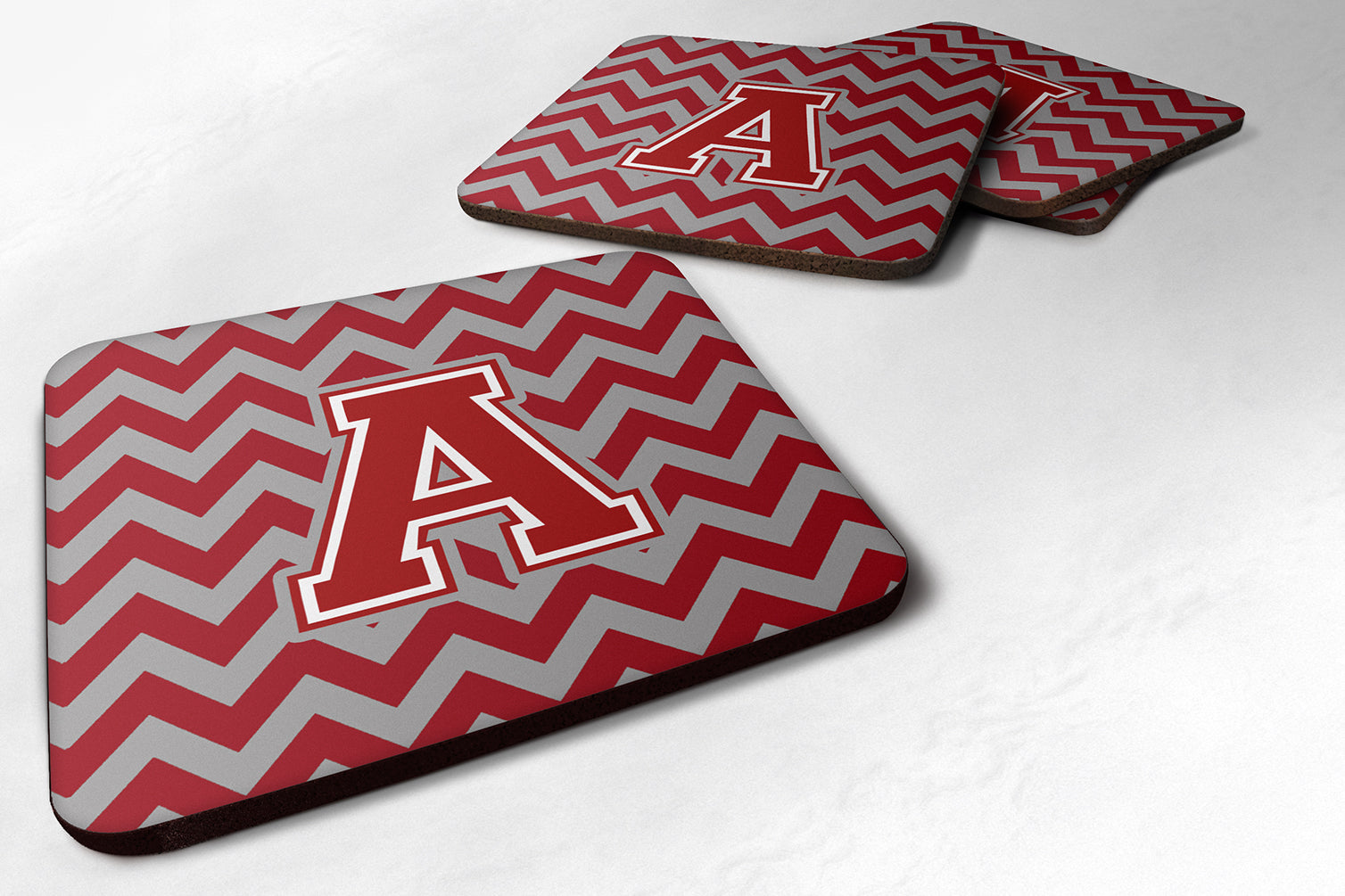 Letter A Chevron Maroon and White Foam Coaster Set of 4 CJ1049-AFC - the-store.com