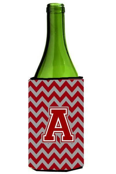 Letter A Chevron Maroon and White Wine Bottle Beverage Insulator Hugger CJ1049-ALITERK by Caroline's Treasures