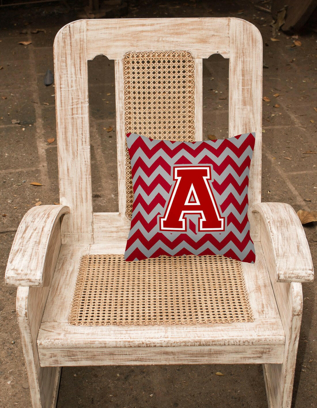 Letter A Chevron Maroon and White Fabric Decorative Pillow CJ1049-APW1414 by Caroline's Treasures