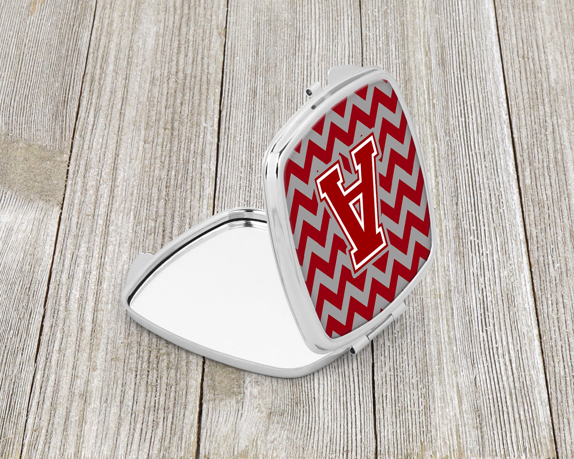 Letter A Chevron Maroon and White Compact Mirror CJ1049-ASCM  the-store.com.