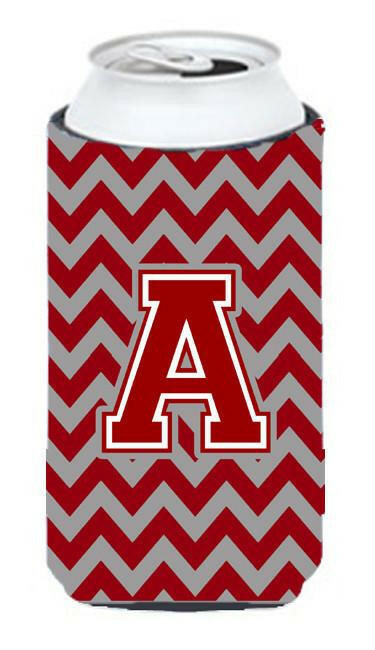 Letter A Chevron Maroon and White Tall Boy Beverage Insulator Hugger CJ1049-ATBC by Caroline's Treasures