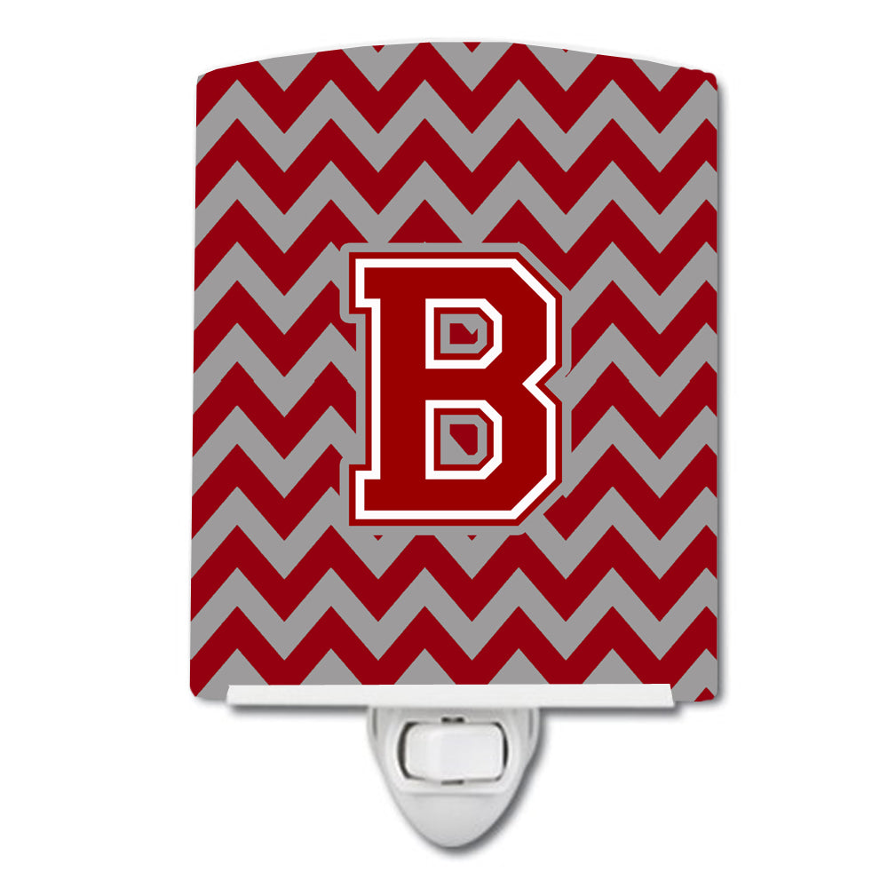 Letter B Chevron Maroon and White Ceramic Night Light CJ1049-BCNL - the-store.com