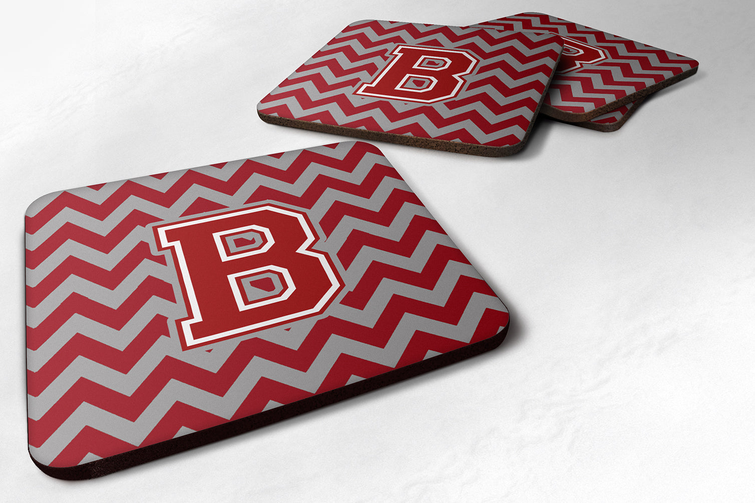 Letter B Chevron Maroon and White Foam Coaster Set of 4 CJ1049-BFC - the-store.com