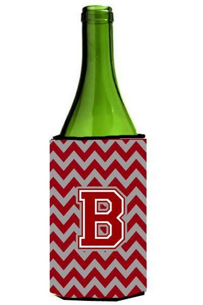 Letter B Chevron Maroon and White Wine Bottle Beverage Insulator Hugger CJ1049-BLITERK by Caroline's Treasures