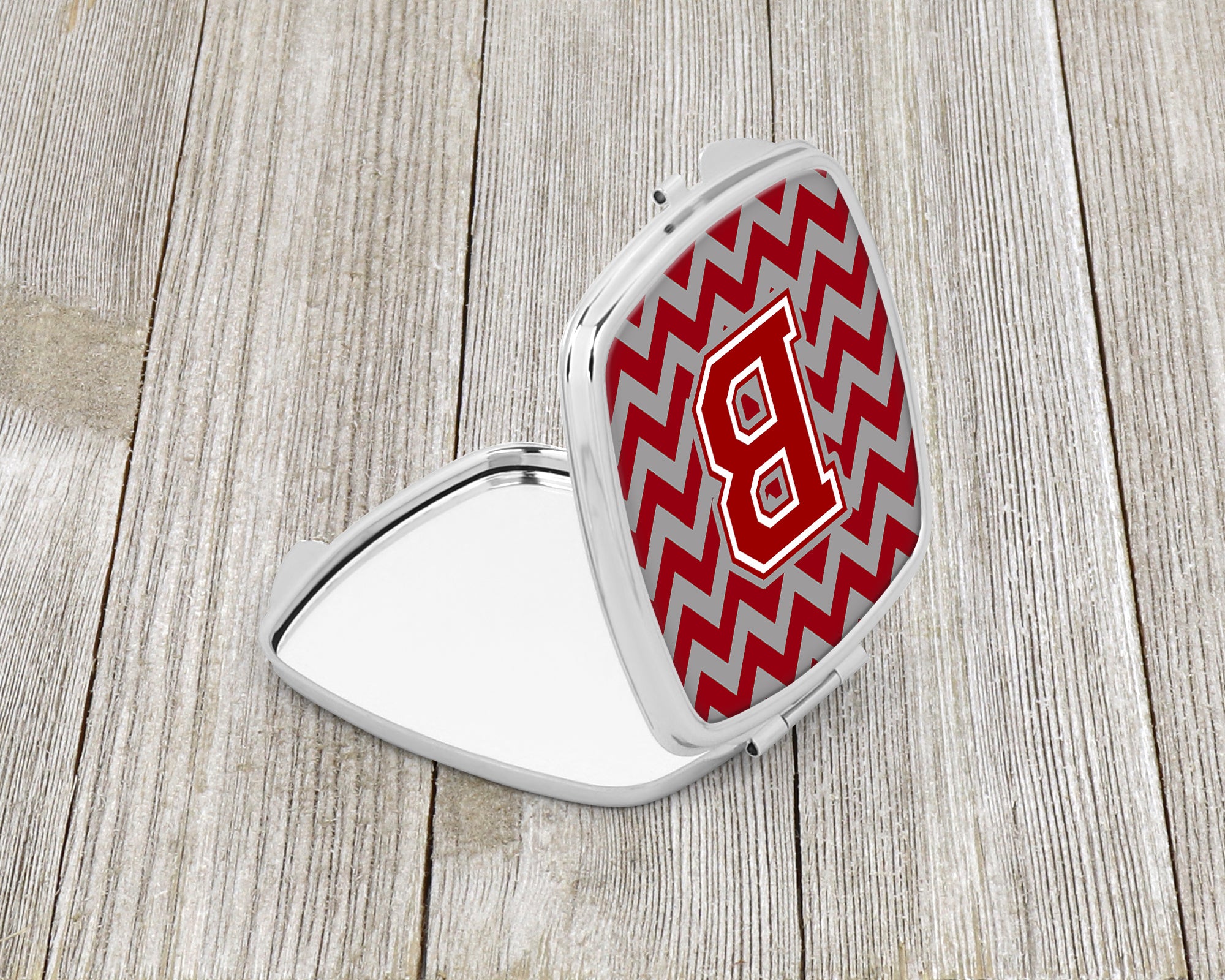 Letter B Chevron Maroon and White Compact Mirror CJ1049-BSCM  the-store.com.