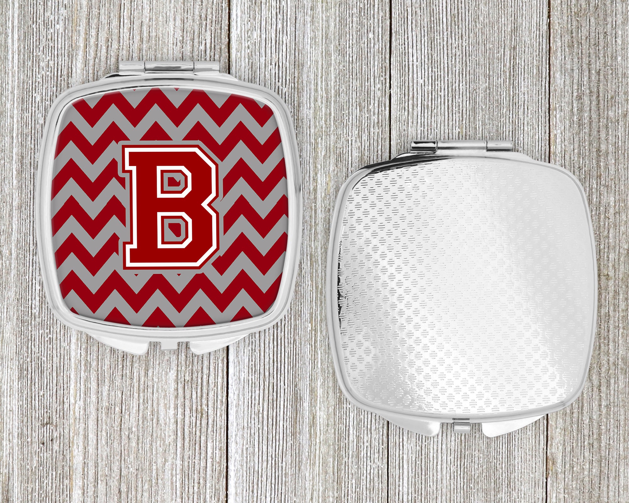 Letter B Chevron Maroon and White Compact Mirror CJ1049-BSCM  the-store.com.