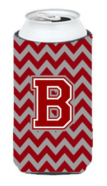 Letter B Chevron Maroon and White Tall Boy Beverage Insulator Hugger CJ1049-BTBC by Caroline's Treasures