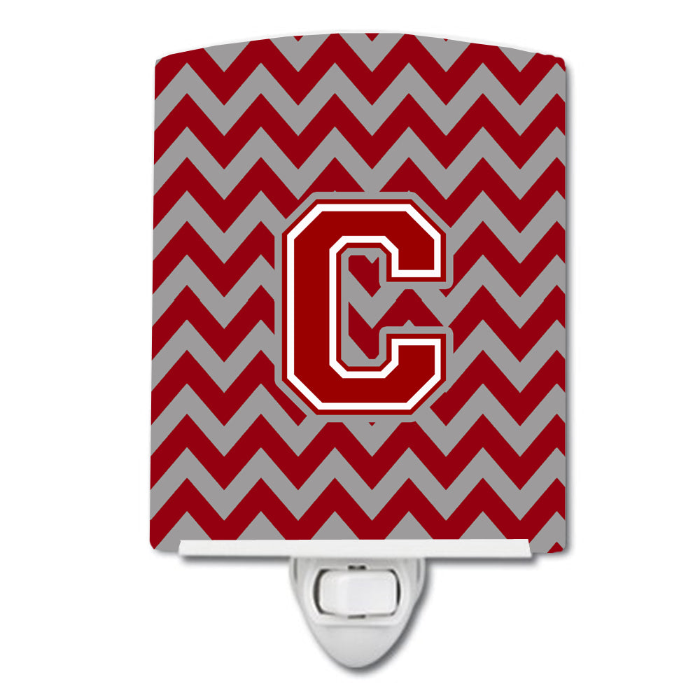 Letter C Chevron Maroon and White Ceramic Night Light CJ1049-CCNL - the-store.com