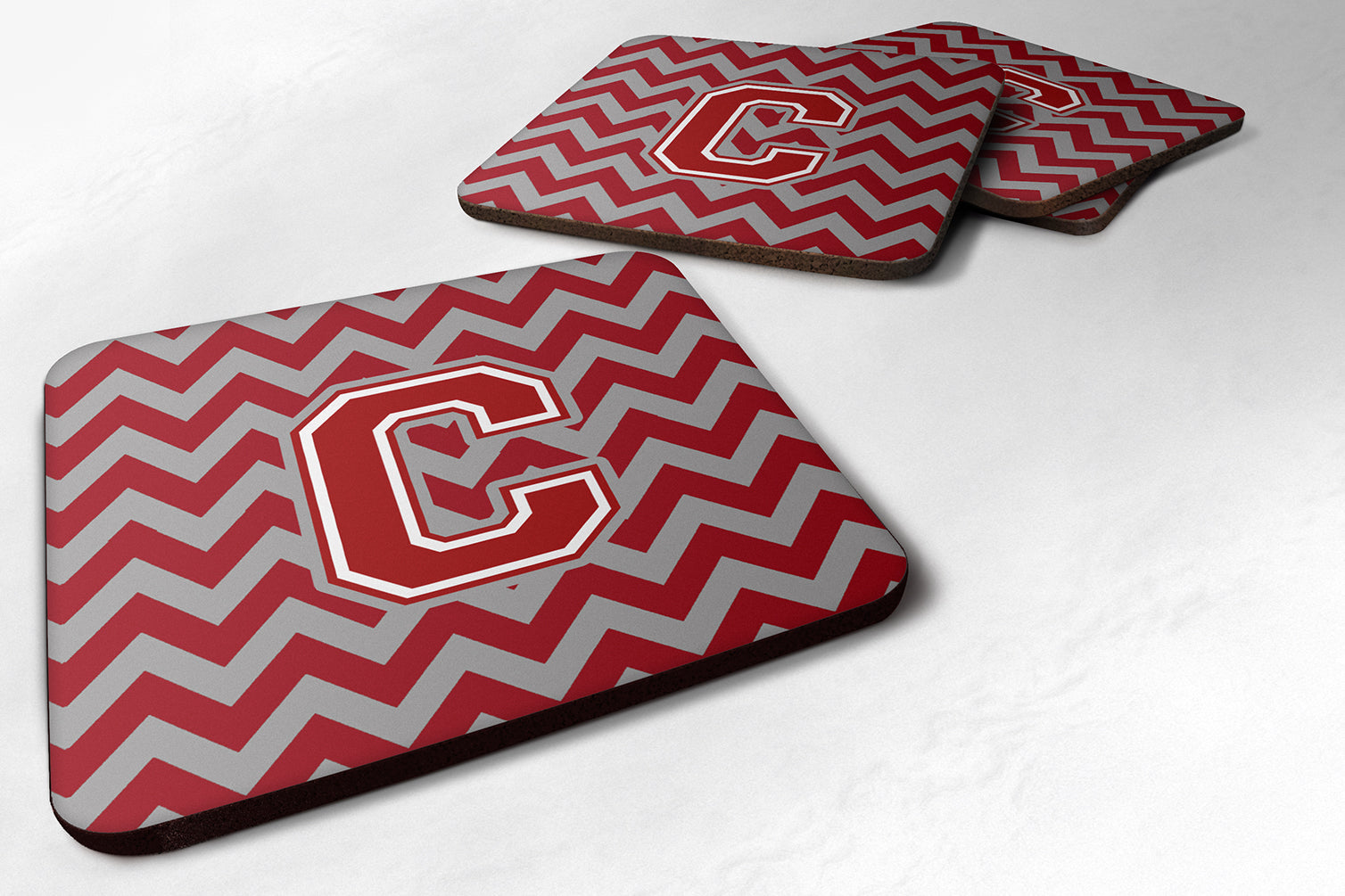 Letter C Chevron Maroon and White Foam Coaster Set of 4 CJ1049-CFC - the-store.com