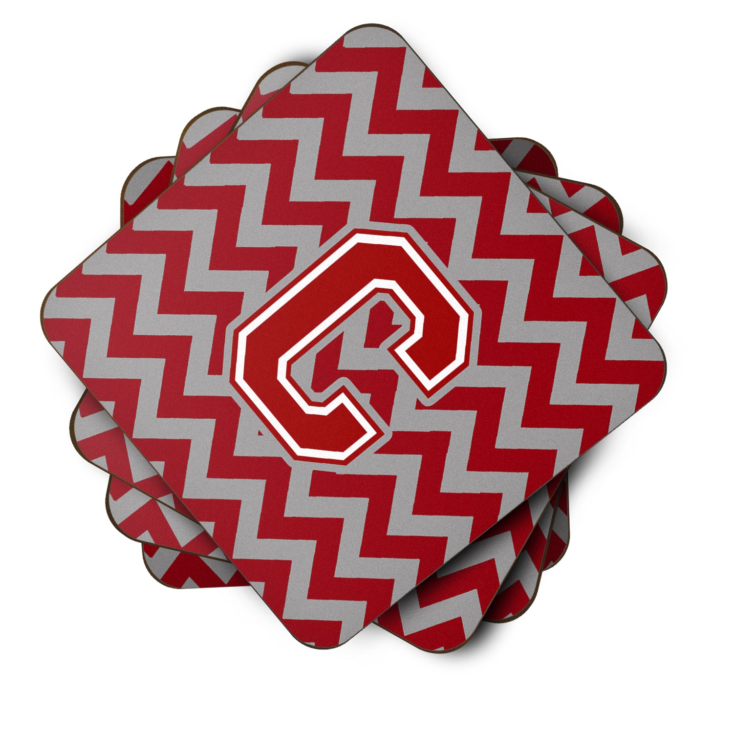 Letter C Chevron Maroon and White Foam Coaster Set of 4 CJ1049-CFC - the-store.com