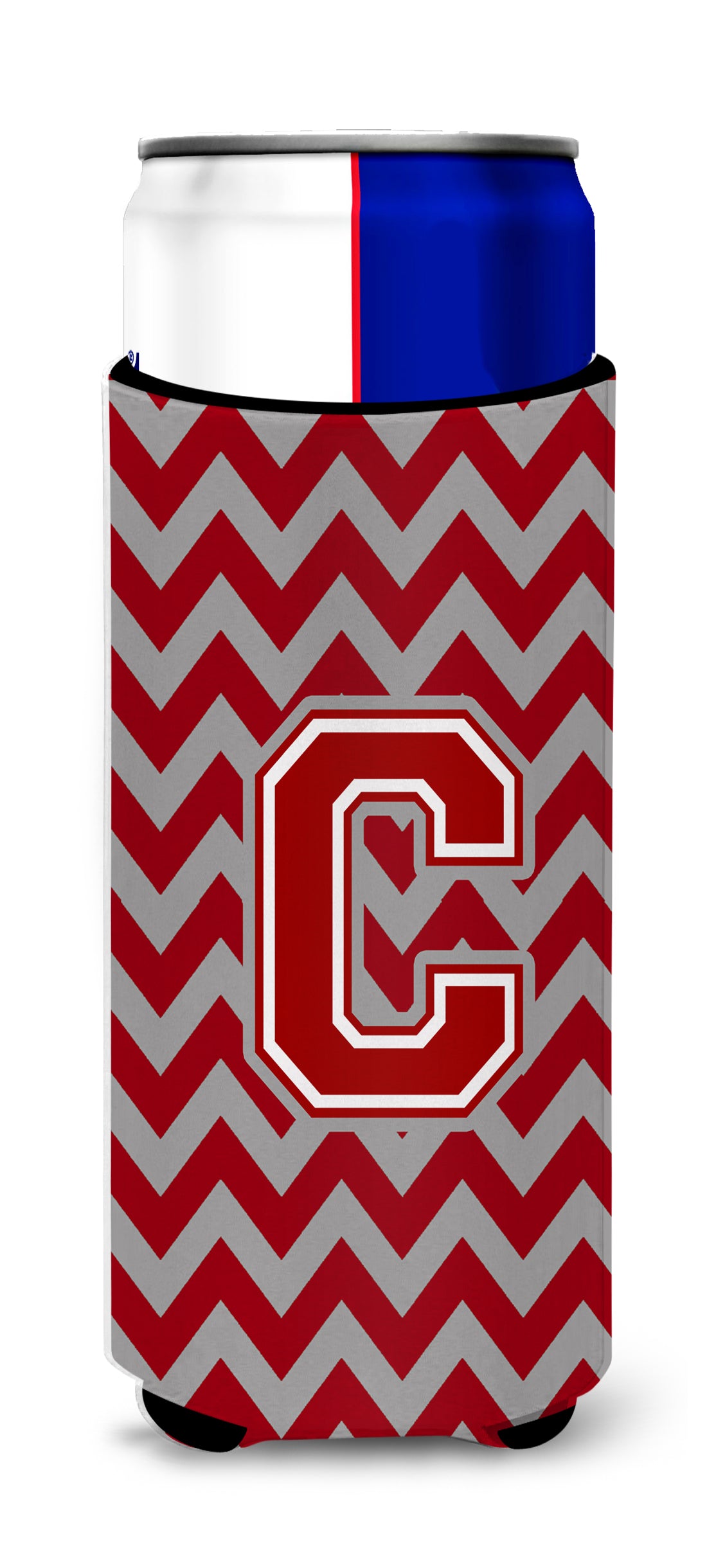 Letter C Chevron Maroon and White Ultra Beverage Insulators for slim cans CJ1049-CMUK.