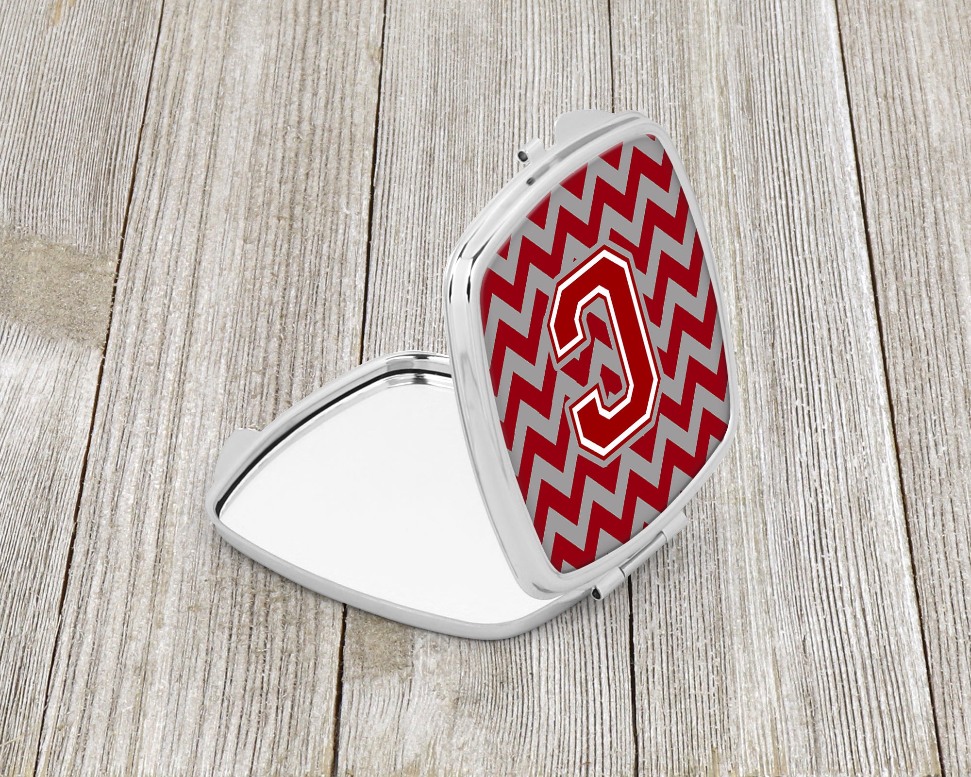 Letter C Chevron Maroon and White Compact Mirror CJ1049-CSCM  the-store.com.