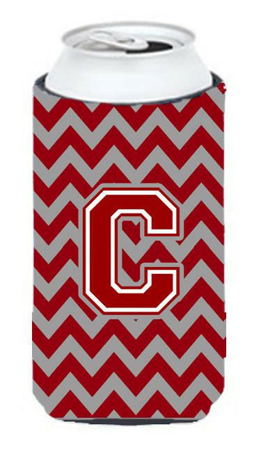 Letter C Chevron Maroon and White Tall Boy Beverage Insulator Hugger CJ1049-CTBC by Caroline's Treasures