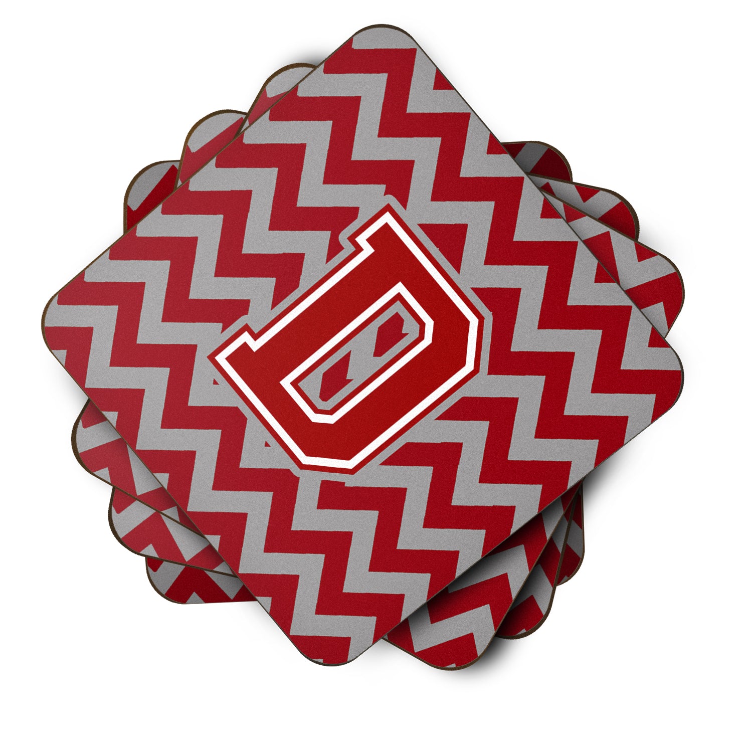 Letter D Chevron Maroon and White Foam Coaster Set of 4 CJ1049-DFC - the-store.com