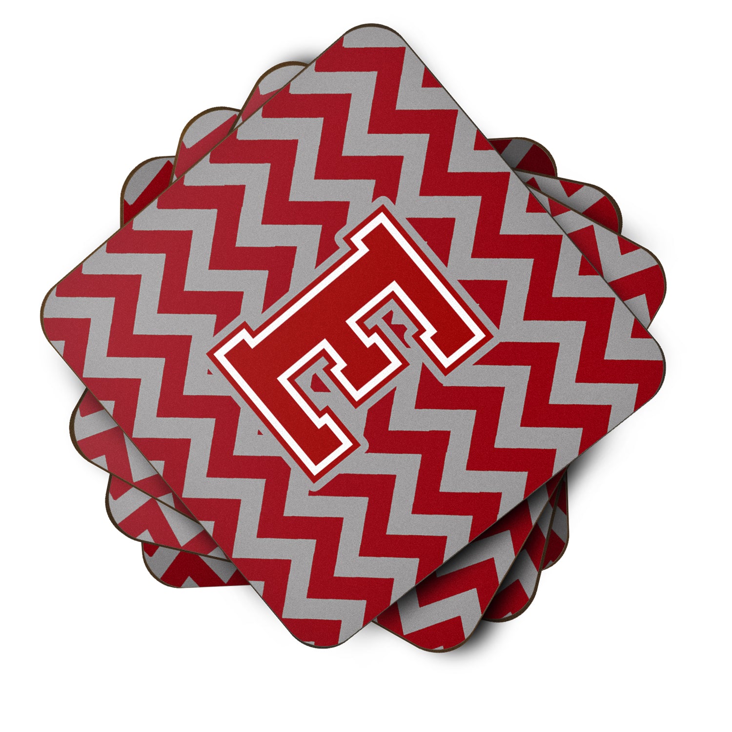 Letter E Chevron Maroon and White Foam Coaster Set of 4 CJ1049-EFC - the-store.com