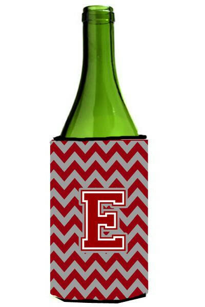 Letter E Chevron Maroon and White Wine Bottle Beverage Insulator Hugger CJ1049-ELITERK by Caroline's Treasures