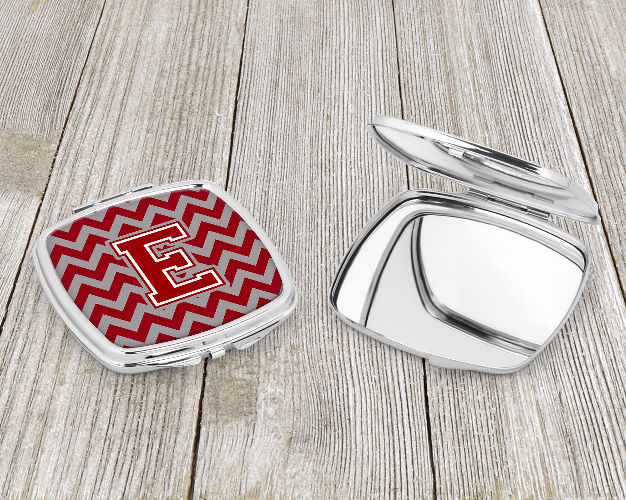 Letter E Chevron Maroon and White Compact Mirror CJ1049-ESCM  the-store.com.