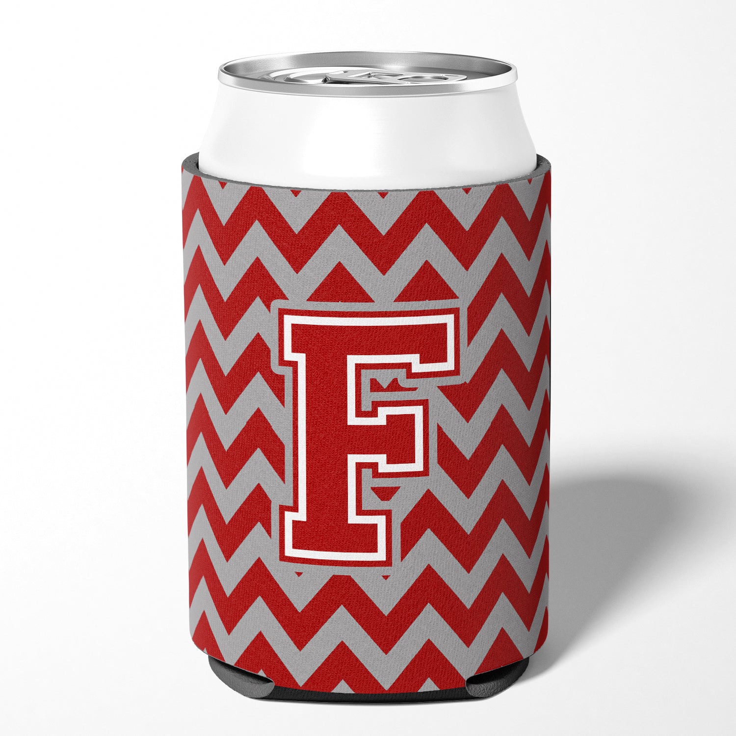 Letter F Chevron Maroon and White Can or Bottle Hugger CJ1049-FCC.