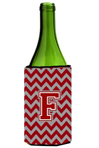 Letter F Chevron Maroon and White Wine Bottle Beverage Insulator Hugger CJ1049-FLITERK by Caroline's Treasures