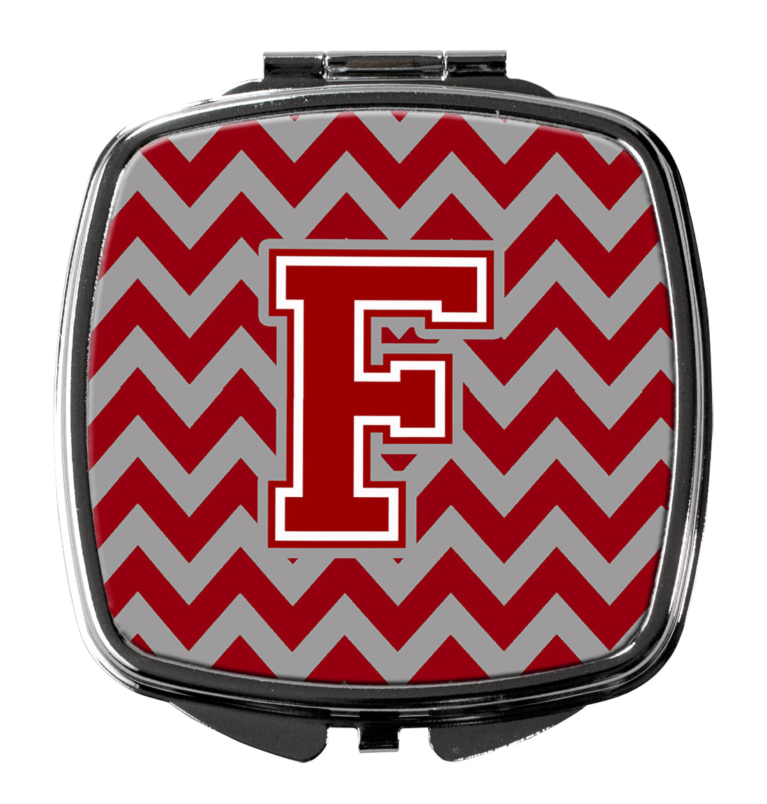 Letter F Chevron Maroon and White Compact Mirror CJ1049-FSCM  the-store.com.