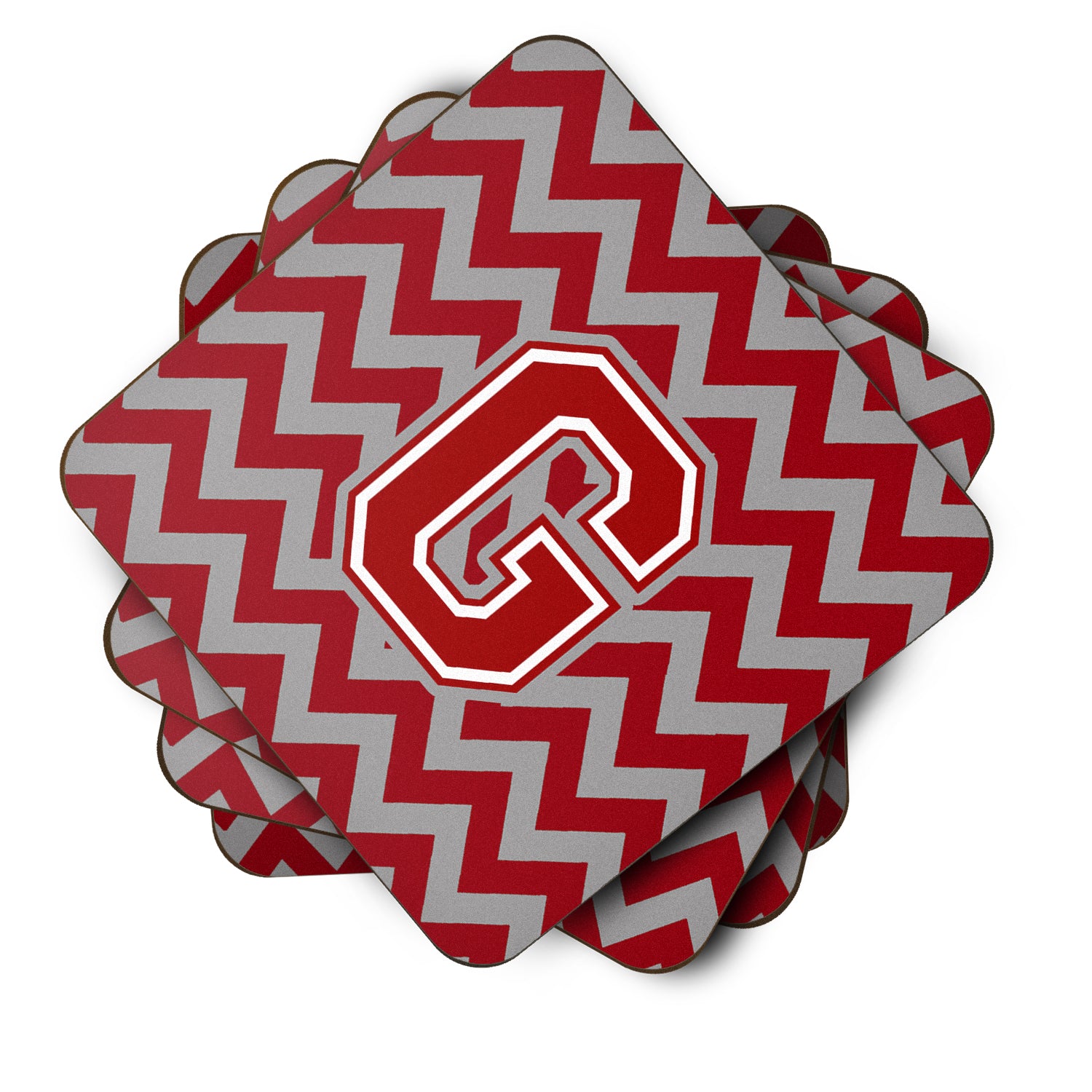 Letter G Chevron Maroon and White Foam Coaster Set of 4 CJ1049-GFC - the-store.com