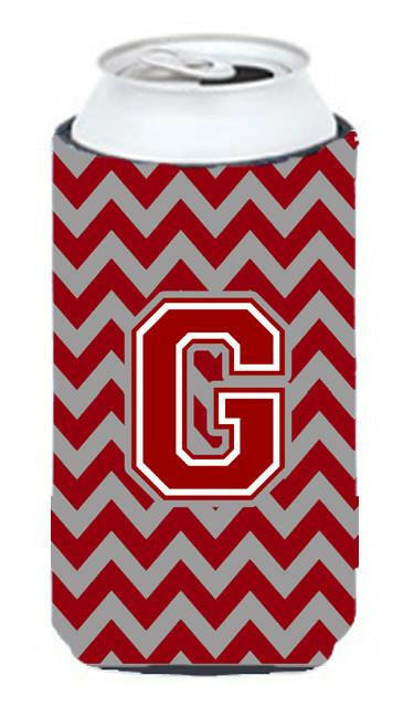 Letter G Chevron Maroon and White Tall Boy Beverage Insulator Hugger CJ1049-GTBC by Caroline&#39;s Treasures