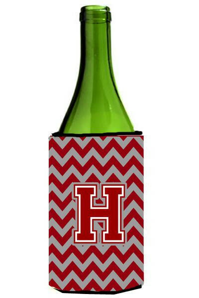 Letter H Chevron Maroon and White Wine Bottle Beverage Insulator Hugger CJ1049-HLITERK by Caroline&#39;s Treasures