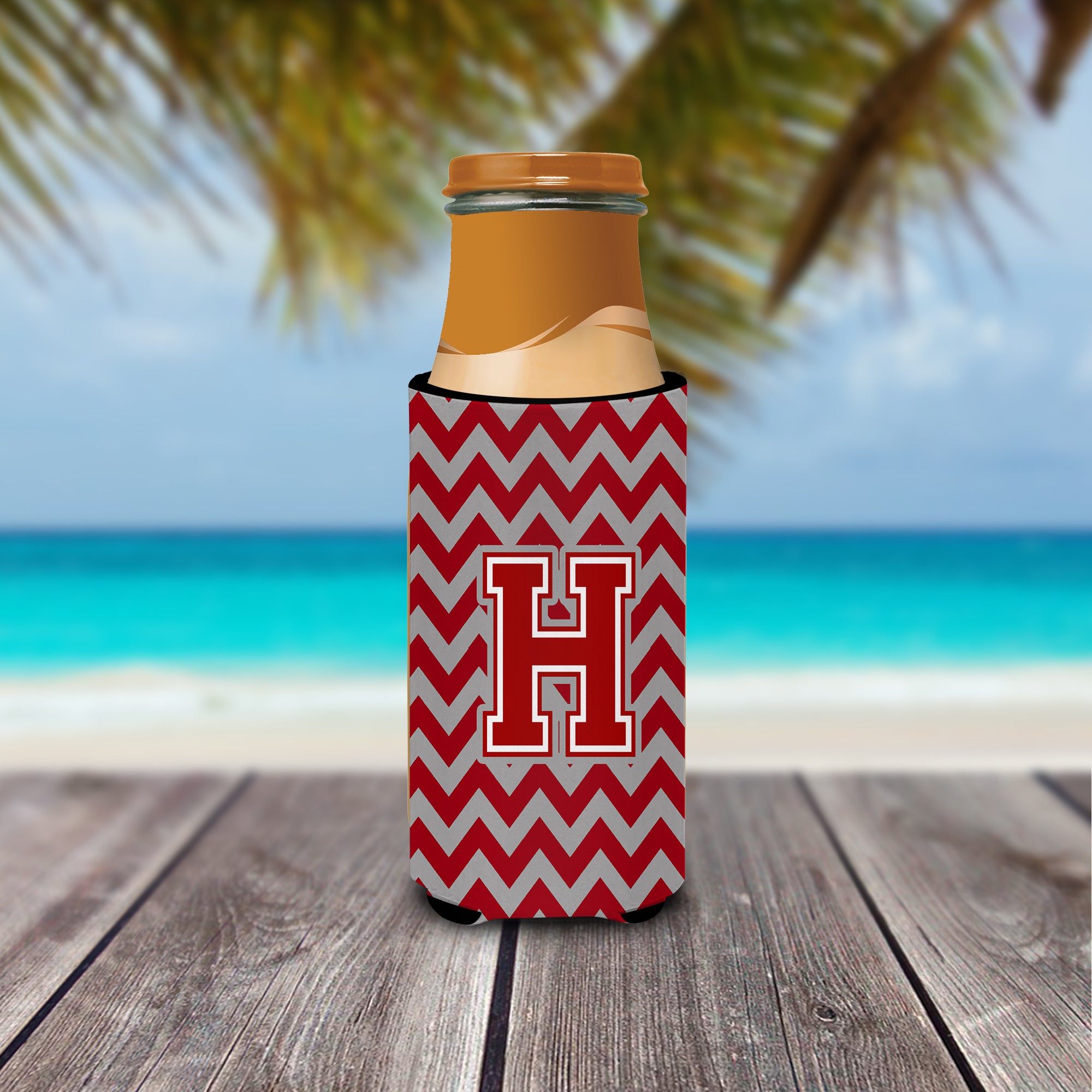 Letter H Chevron Maroon and White Ultra Beverage Insulators for slim cans CJ1049-HMUK.