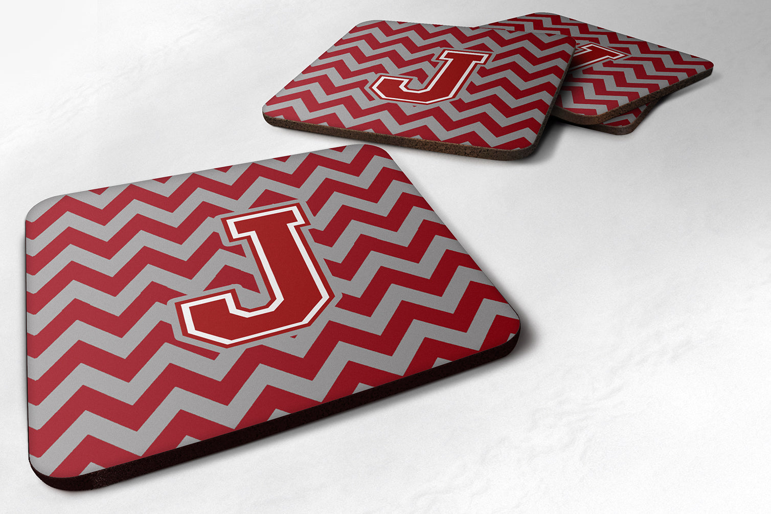 Letter J Chevron Maroon and White Foam Coaster Set of 4 CJ1049-JFC - the-store.com