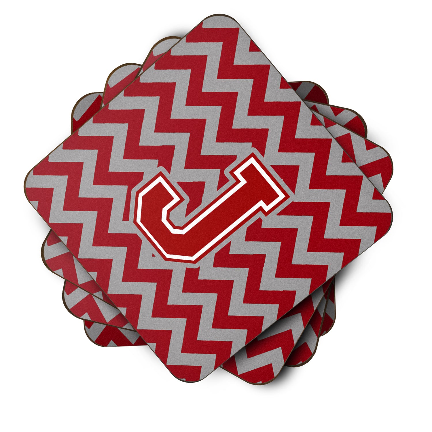 Letter J Chevron Maroon and White Foam Coaster Set of 4 CJ1049-JFC - the-store.com