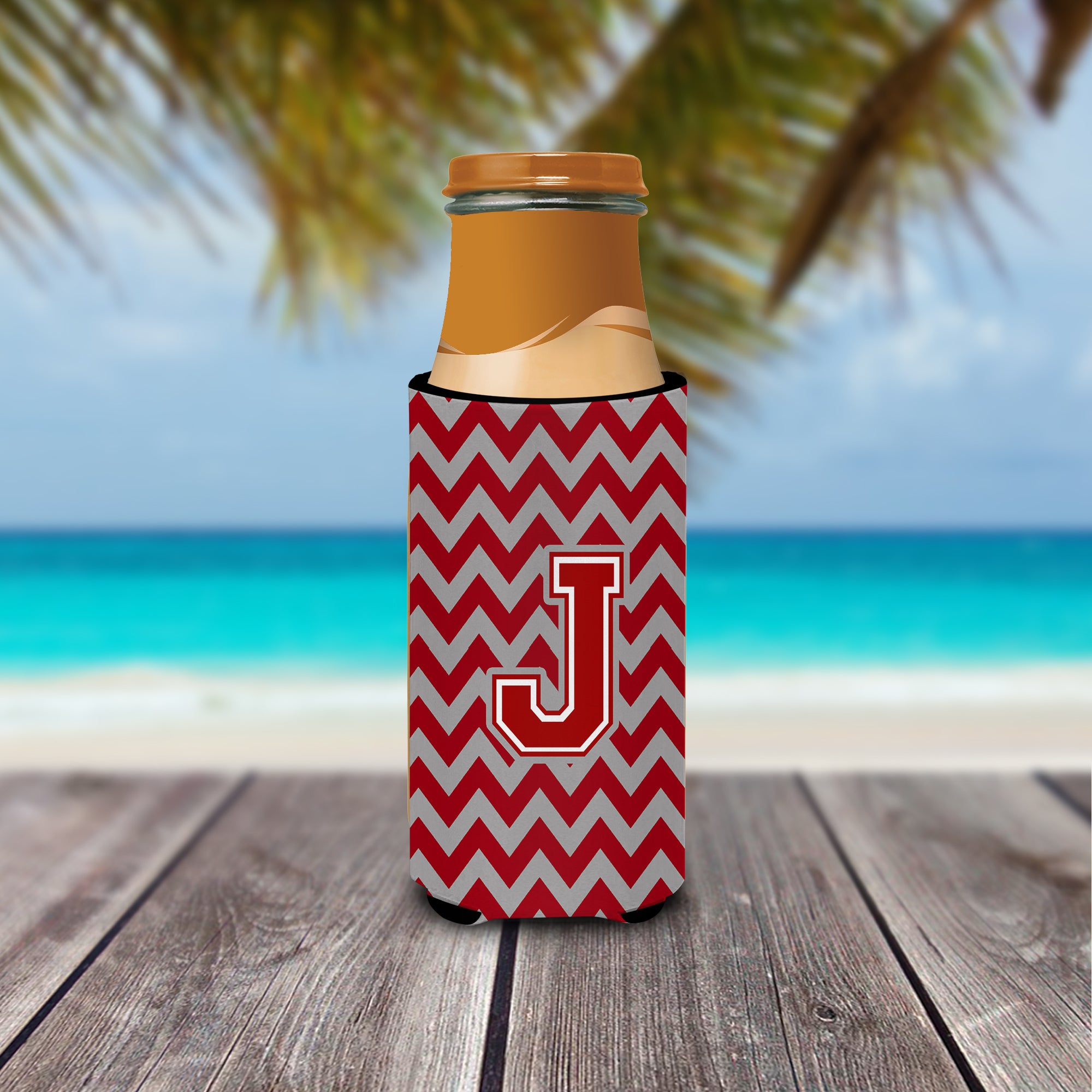 Letter J Chevron Maroon and White Ultra Beverage Insulators for slim cans CJ1049-JMUK.